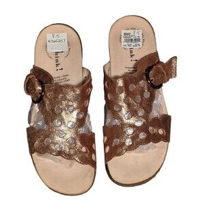 Think bronze leather cutout Mizzi tstrap slip on sandal size 8.5